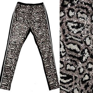Sequin Leopard Leggings Racing Stripe NYE Sparkle Holiday Women's Small